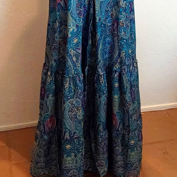 BOHEMIAN GODDESS Silk Turquoise Blue Floral Maxi Dress - Picture 5 of 6